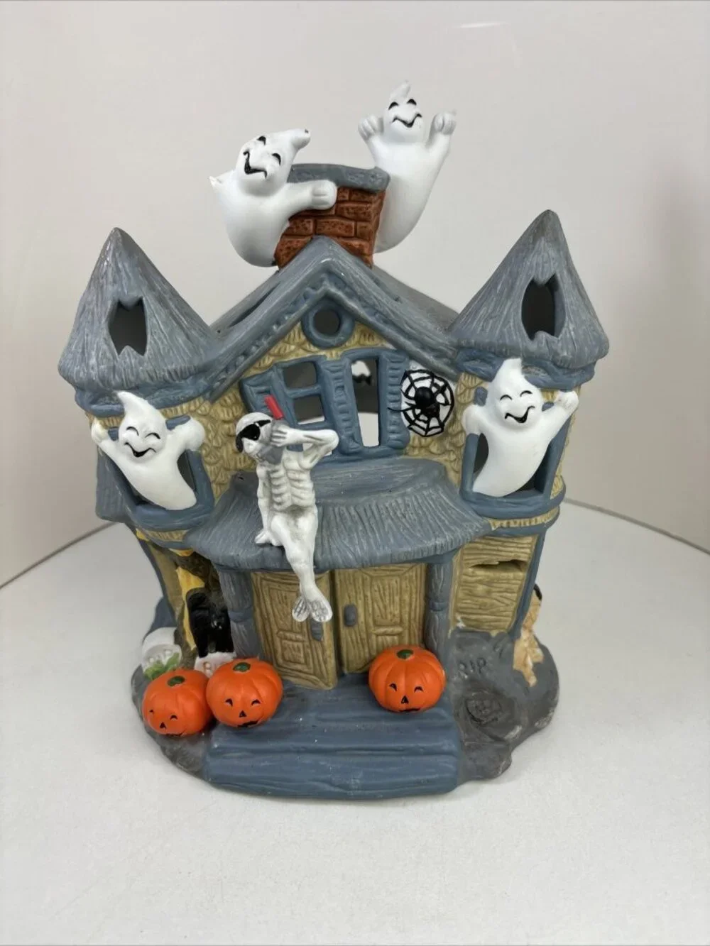 VTG PartyLite Halloween Ceramic Haunted Tealight House Candle Holder P7311